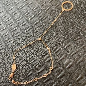 Henri Bendel Ring Bracelet Rose Gold-Pink Color with CZ Hand Chain